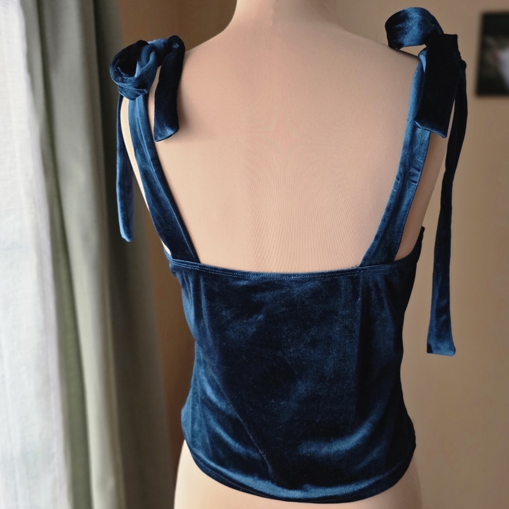 Teal Velvet Cami Corset Tank Top Adjustable Tie Straps If By Sea Women's Large - Picture 9 of 13